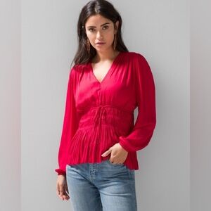 White House Black Market Red V-Neck Blouse